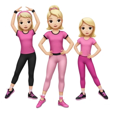 Hiphop dancer, with cute big pants, sneakers, and t-shirt. White girl blond. Coloufull shirt. No pocket pants. Dancing. Pink and black plain outfit. No sweatbands on the wrist, black music box behind her. Ballerina pose. with dancing kids behind her sticker