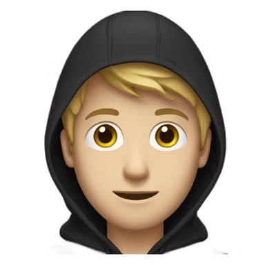 White Young man with a black hood behind his laptop sticker