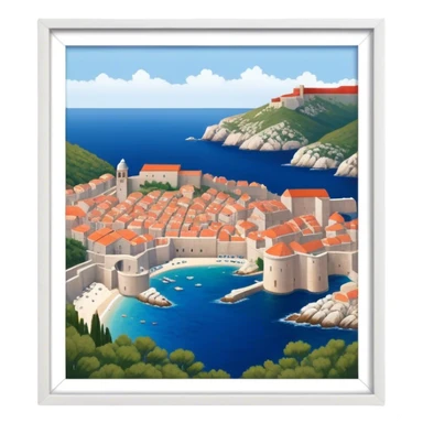 Dubrovnik – Cinematic Realistic Dubrovnik, depicted as a stunning coastal city with red-tiled roofs and ancient stone walls, set against the deep blue Adriatic Sea under warm Mediterranean light, rendered with rich textures that capture its enchanting beauty. sticker