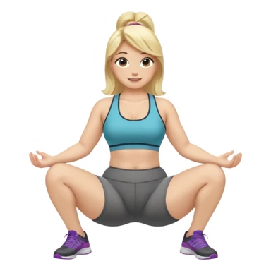 fullbody curvy blonde fitness trainer, back view, sitting on her feet, SFW, athletic, smiling, no explicit content sticker