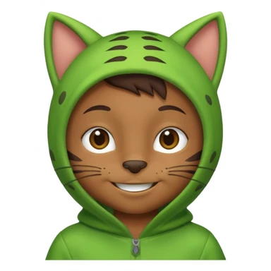 brown kid in green cat costume sticker