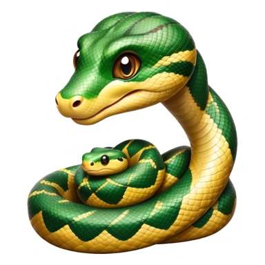 cinematic-cute-anaconda-portrait-emoji,-head-tilted-playfully-and-inquisitively,-with-a-sleek,-shimmering-body-adorned-with-detailed-scale-sriped patterns-and-round,-sparkling-eyes-full-of-wonder,-simplified-yet-irresistibly-adorable-features sticker
