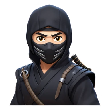 clash-of-clans-aesthetic_-cinematic-mysterious-male-ninja-portrait-emoji, rendered in a flat, vector-style with minimal shading and bold, simplified shapes, with a head slightly turned revealing intense, focused eyes. Next to him is an agile trained panther tiger with glossy fur moving silently through shadowed urban rooftops and moonlit alleyways. sticker