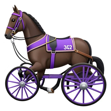 An emoji of a harness racing horse. The sulky, should be black and attached to the horse’s harness. The driver should be purple, seated in the sulky. sticker