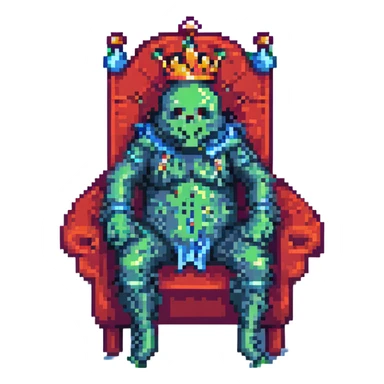 King slime from Minecraft, gory, sitting on a throne sticker