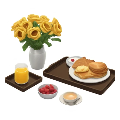 Breakfast on bed tray with three flowers in small vase  sticker