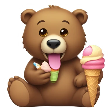 Brown bear eating ice cream with duck sticker