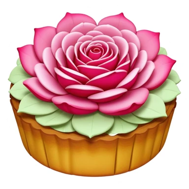 Yunnan Rose Flower Cake with visible petals in pastry, simplified emoji style with bold outlines and bright colors, cartoon style traditional Dian floral dessert sticker