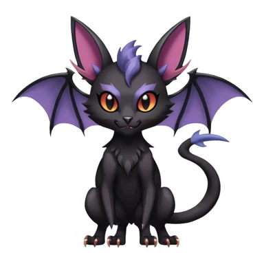 Black dark spooky badass cool shiny glossy smooth soft Black edgy Noivern-Noibat-Purloin-Torracat-Lykoi-Caracal-cat-Fakemon-fusion-hybrid-creature with bat wings on head as ears, big fangs, gothic markings sticker