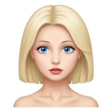 Bonnie Blue Porträt einer jungen Frau mit ovalem Gesicht, großen hellblauen Augen, langen Wimpern und geschwungenen Augenbrauen. Gerade, feine Nase und volle Lippen mit sichtbarem Lächeln. Glatte, leicht gebräunte Haut mit natürlichem Glow. Schulterlanges, blondes Haar mit Locken und Mittelscheitel sticker