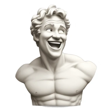 laughing statue, 2d style, muscular statue, antique white statue, Greek, man sticker