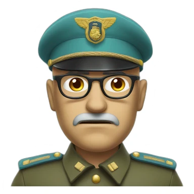 Realistic cyan beret bald very furious middle age general with glasses no hair furious very angry frown with khaki idf uniform sticker