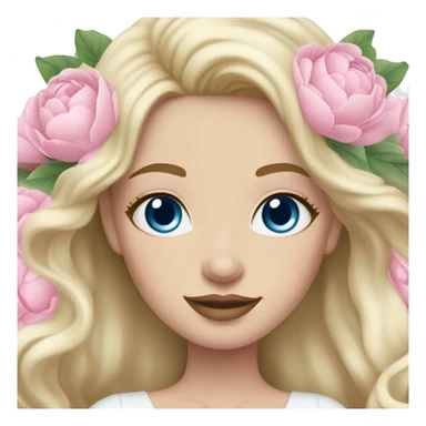 White bride with long light blonde hair and blue eyes with light pink peonies in hair white skin  sticker