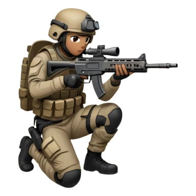 A skilled airsoft player in tactical gear, aiming a gun and shooting metal BBs in a desolate, ruined landscape. The setting is filled with broken walls and debris, creating a tense atmosphere of strategy and precision in a high-stakes tactical environment sticker