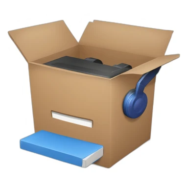 caja de carton alegre con audifonos sticker