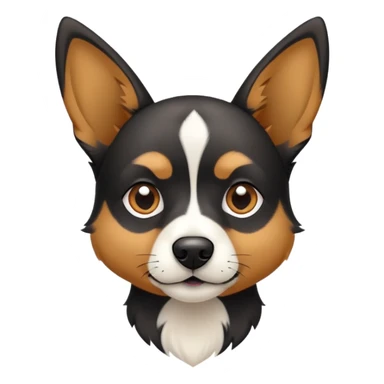 black and tan dog with pointy ears and some white on nose and chest sticker