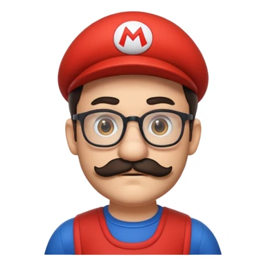 person with glasses, short dark hair, mustache and beard, dressed as Mario from Super Mario sticker