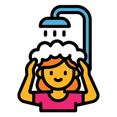 A girl washing her hair in a shower, clean aesthetic sticker