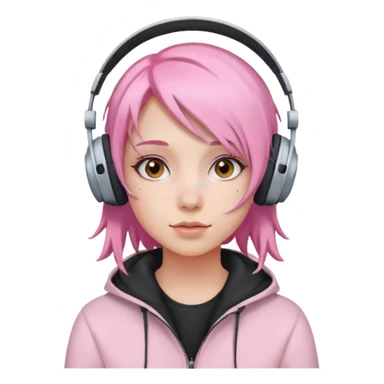 Girl with pastel pink hair and headphones sticker