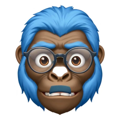 blue haired gorilla head with glasses, no text, facing slightly left sticker