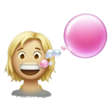 someone making bubble with a chewing gum sticker