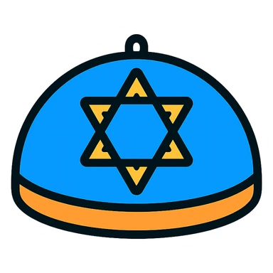 Jewish kippah with Star of David pattern, viewed from above, flat icon style sticker