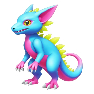 colorful neon-colored Fakémon-Digimon-Fionbri-Trico-creature (full body) sticker