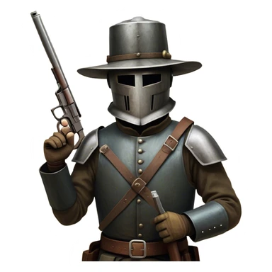Cinematic Realistic Ned Kelly Portrait Emoji, depicted as the legendary Australian bushranger in his iconic homemade iron helmet and armor, gripping a revolver with a defiant stance. The scene is rendered with gritty textures and dramatic, shadowed lighting, evoking the lawless frontier and his rebellious, fearless legacy. sticker