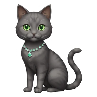 full body view of beautiful female dark grey cat with green eyes, white toes and white diamond on chest sticker