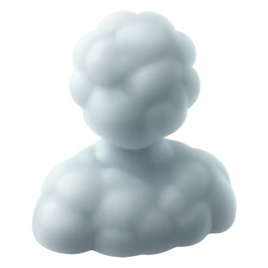 front view of a person made entirely of white fluffy convex clouds, shoulders visible, matte glass style sticker