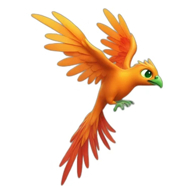 Orange phoenix with red wings green eyes flying  sticker