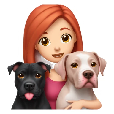 Girl with red hair kissing big black pitbull dog, pink hearts sticker