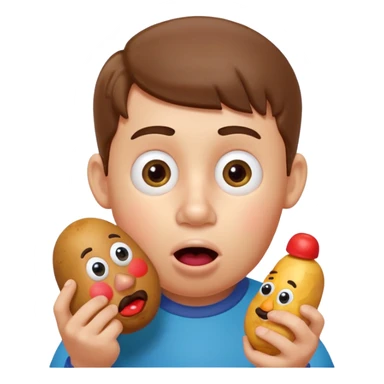 Boy eating Mr Potato Head sticker