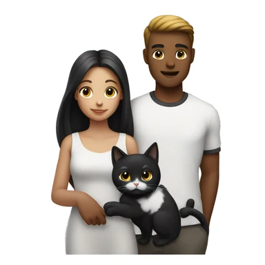 A guy and a girl are standing next to each other and holding a black and white cat in their arms sticker