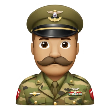 Soldier with bushy walrus mustache wearing camouflage sticker