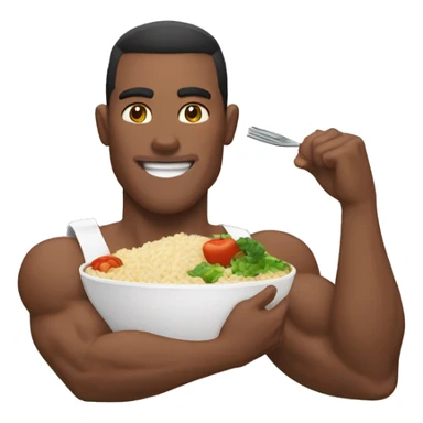 muscular man eating rice, meat and vegetables sticker