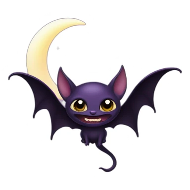 purple black vampire bat sparkle eyes wings flying in front of large dripping crescent moon sticker