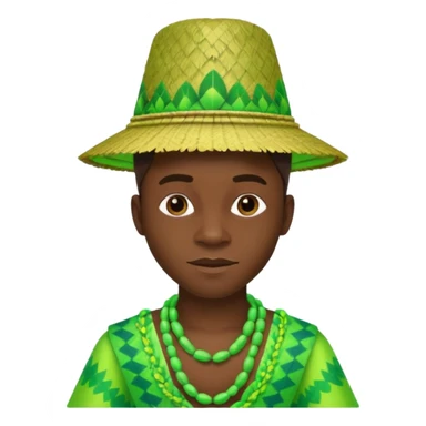 Create me an emoji of a cool Young Nigerian prince wearing a neon green gradient African patterns with "hula hat" (a Nigerian-inspired hat).  sticker
