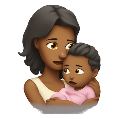 sad mother with a baby sticker