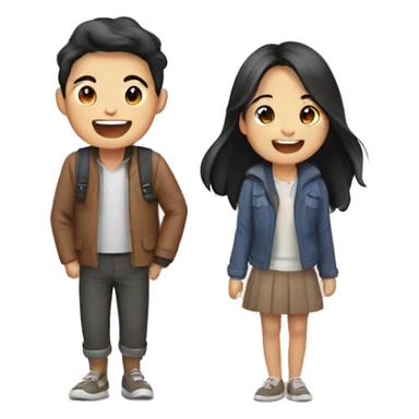 Cute Asian couple (girl with wavy long hair guy with short straight hair) excitedly traveling  sticker