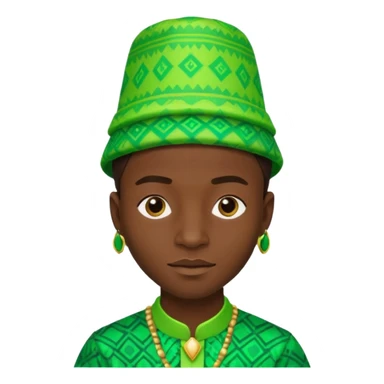 Create me an emoji of a beautiful cool Young Nigerian prince wearing a neon green gradient African patterns with a Nigerian-inspired hat sticker