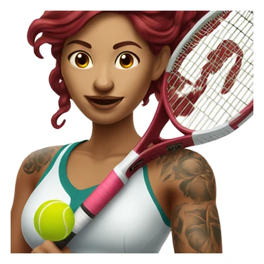 Beautiful tattooed  burgundy long haired woman playing tennis sticker