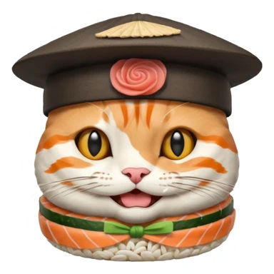 happy cat wearing a hat made out of sushi sticker