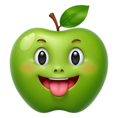 create a happy green apple with a face showing the tongue sticker