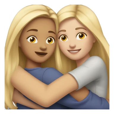 A blonde sister and a brunette sister together hugging sticker