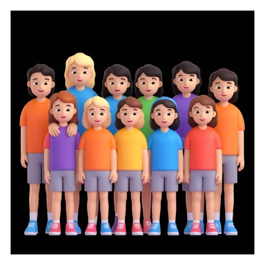 depict 8 people, 5 of which are girls and 4 are boys sticker