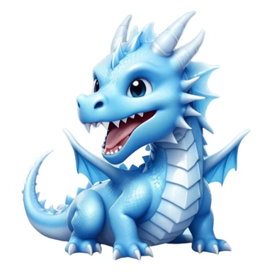 Cinematic Cute Yawning Beautiful Ice Dragon Portrait Emoji, Head tilted slightly with a dramatic, wide-open yawn, revealing a softly crystalline body with subtly drooping, frost-laden scales in cool blues and silvery hues, each detail rendered with natural icy finesse; high shine, relaxed yet elegant, styled with a dash of enchanted winter charm, soft glowing outline, capturing the essence of a sleepy yet graceful ice drake ready to stretch out and melt into a serene, frozen slumber! sticker