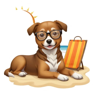 Un perro con gafas tomando el sol en la playa sticker