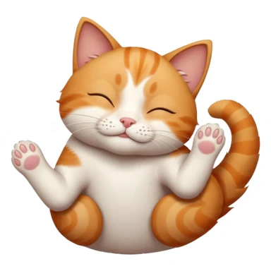 ginger and white small cat eyes closed lying down upside down with paws stretched out straight in different directions sticker