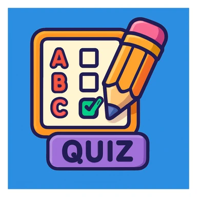 quiz icon, pencil and answer sheet, playful cartoon style sticker